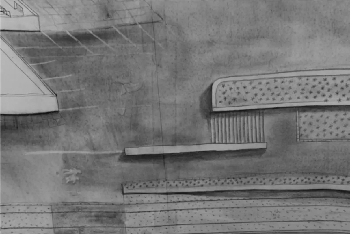 Detail of the drawing showing shaded parking bays and planted strips
