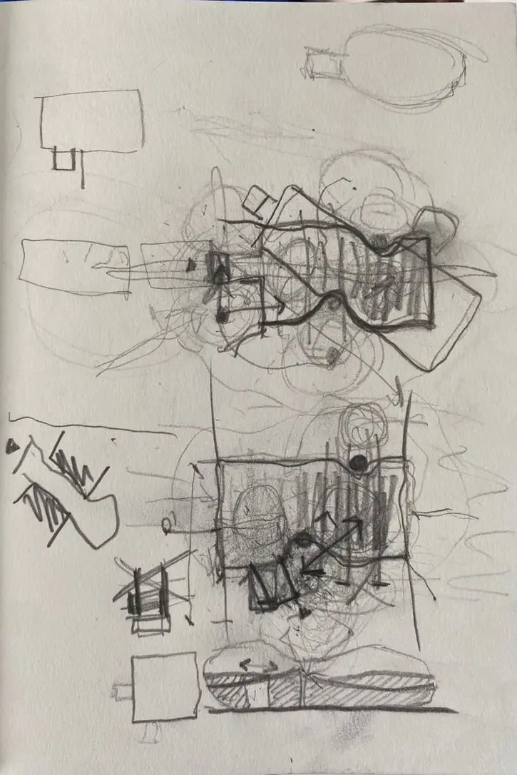 Pencil sketches of rounded, pillow-like plans and sections